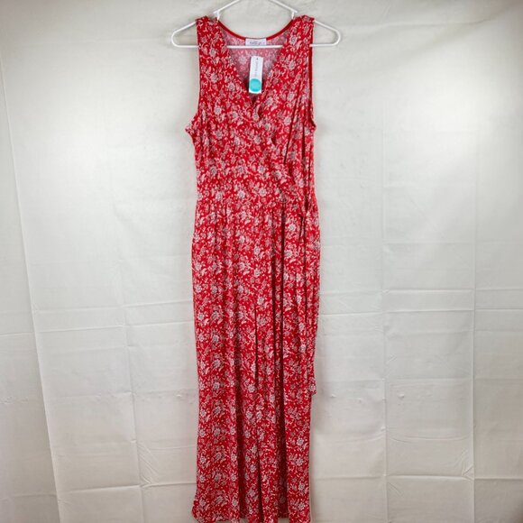 NWT Kaileigh Stitch Fix Sz L Delaney Red White Floral Wide Leg Crop Jumpsuit - Picture 2 of 10